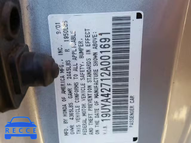 2002 ACURA 3.2CL TYPE 19UYA42712A001691 image 9