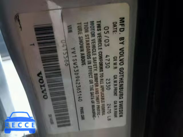2004 VOLVO V70 T5 TUR YV1SW53D942365140 image 9