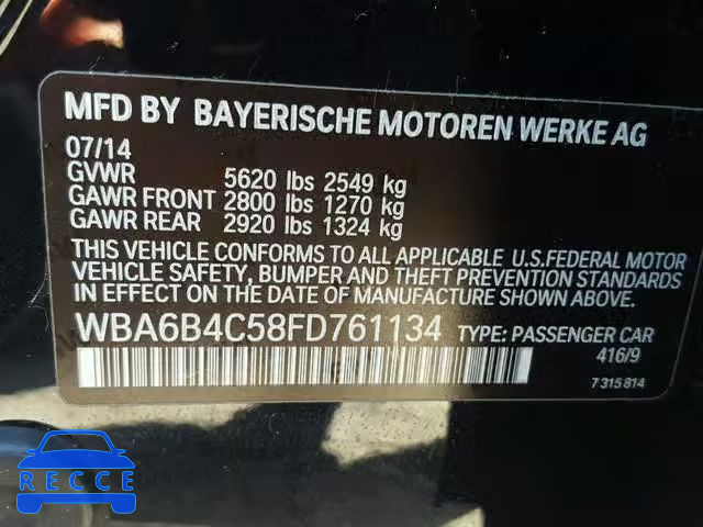 2015 BMW 650 XI WBA6B4C58FD761134 Bild 9