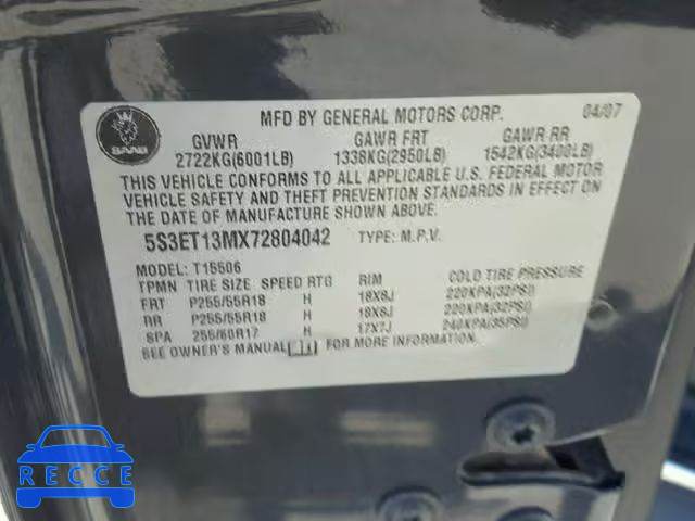 2007 SAAB 9-7X 5.3I 5S3ET13MX72804042 image 9