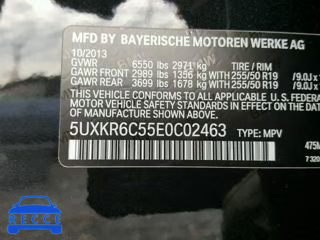 2014 BMW X5 XDRIVE5 5UXKR6C55E0C02463 зображення 9