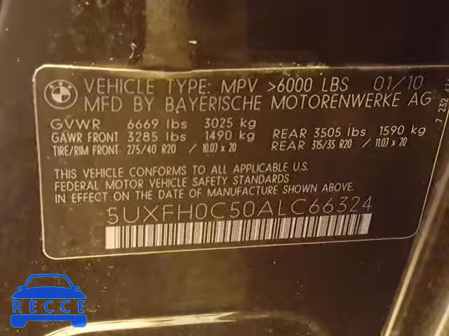 2010 BMW X6 HYBRID 5UXFH0C50ALC66324 зображення 9
