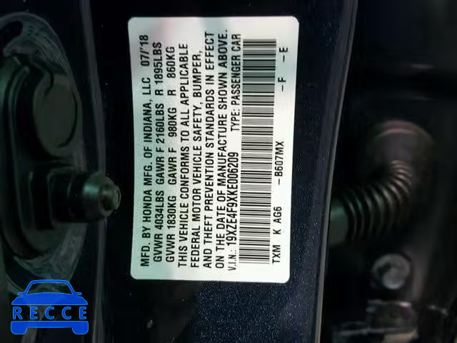 2019 HONDA INSIGHT TO 19XZE4F9XKE006209 image 9