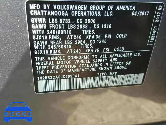 2018 VOLKSWAGEN ATLAS S 1V2BR2CA0JC503041 image 9