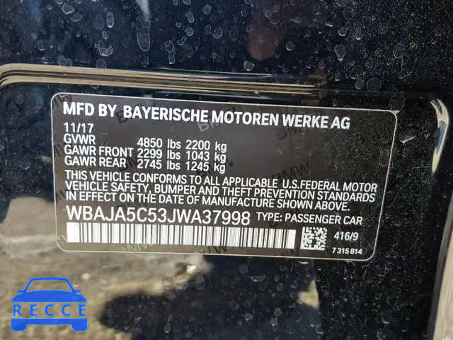 2018 BMW 530 I WBAJA5C53JWA37998 image 9