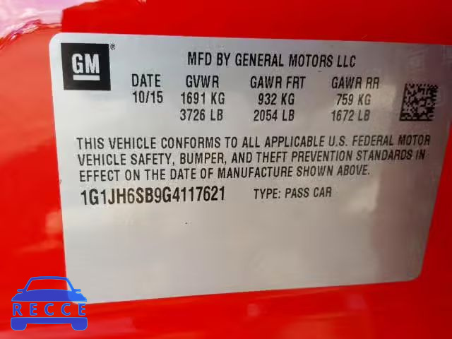 2016 CHEVROLET SONIC RS 1G1JH6SB9G4117621 image 9