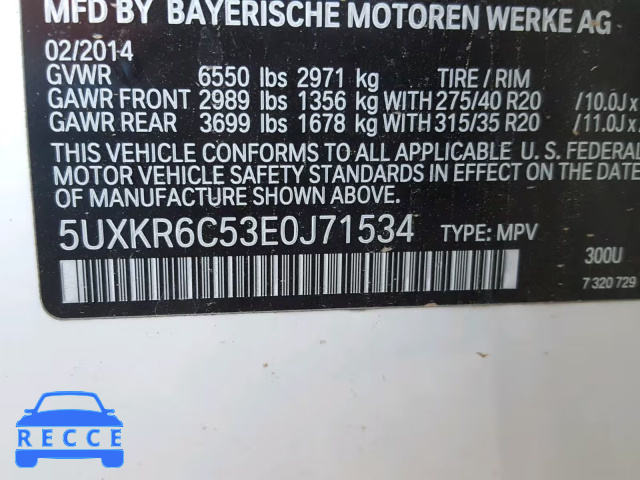 2014 BMW X5 XDRIVE5 5UXKR6C53E0J71534 зображення 9