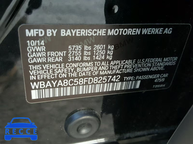 2015 BMW 750 I WBAYA8C58FD825742 зображення 9