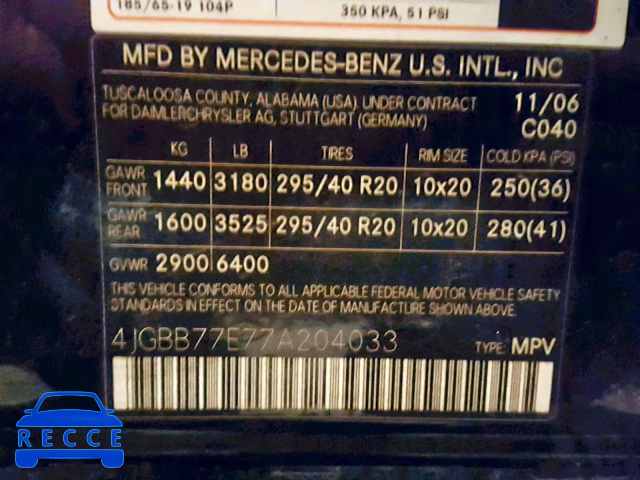 2007 MERCEDES-BENZ ML 63 AMG 4JGBB77E77A204033 image 9