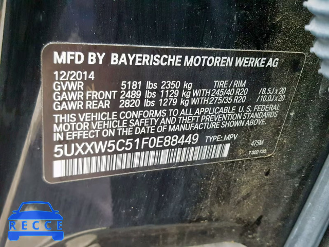 2015 BMW X4 XDRIVE3 5UXXW5C51F0E88449 зображення 9