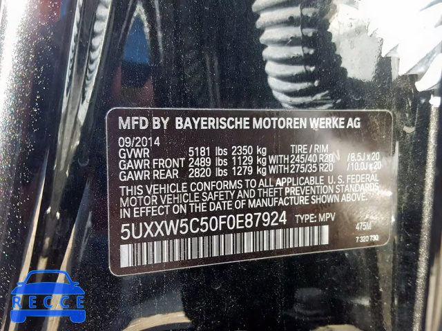 2015 BMW X4 XDRIVE3 5UXXW5C50F0E87924 зображення 9