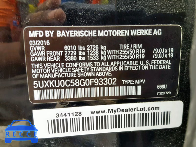 2016 BMW X6 SDRIVE3 5UXKU0C58G0F93302 image 9
