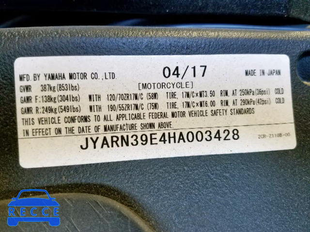 2017 YAMAHA YZFR1 JYARN39E4HA003428 image 9