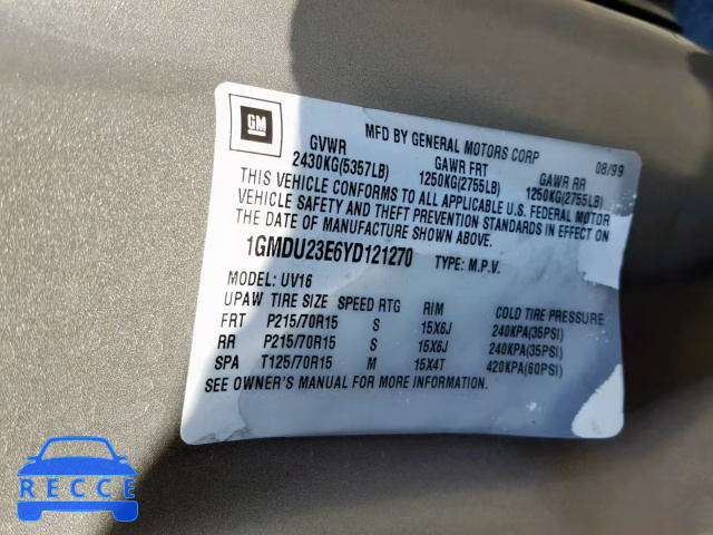 2000 PONTIAC MONTANA EC 1GMDU23E6YD121270 image 9