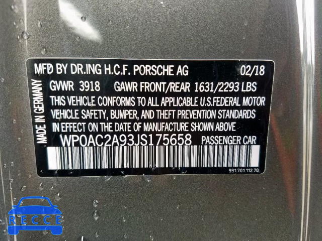 2018 PORSCHE 911 GT3 WP0AC2A93JS175658 зображення 9