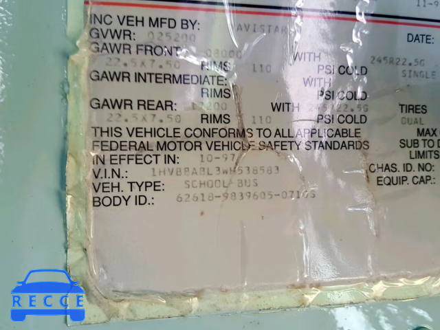1998 INTERNATIONAL 3000 3800 1HVBBABL3WH538583 image 9