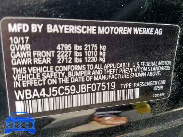 2018 BMW 440I GRAN WBA4J5C59JBF07519 image 9