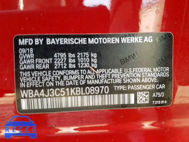 2019 BMW 430XI GRAN WBA4J3C51KBL08970 image 9