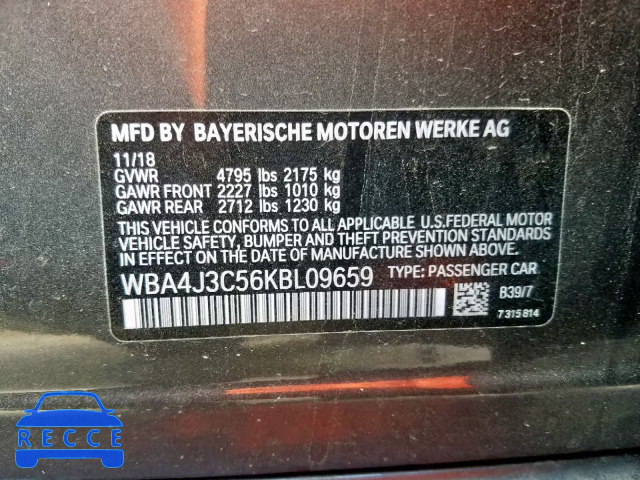 2019 BMW 430XI GRAN WBA4J3C56KBL09659 image 9