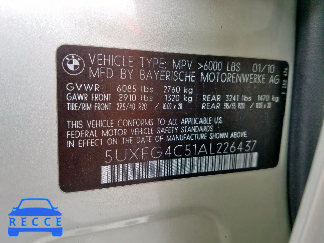 2010 BMW X6 XDRIVE3 5UXFG4C51AL226437 image 9