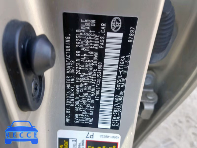 2013 TOYOTA CAMRY SE 4T1BK1FKXDU534800 image 9