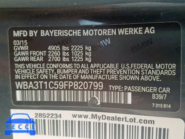 2015 BMW 428 XI SUL WBA3T1C59FP820799 зображення 9