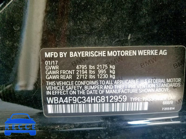 2017 BMW 430XI GRAN WBA4F9C34HG812959 зображення 9