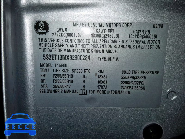 2009 SAAB 9-7X 5.3I 5S3ET13MX92800284 image 9