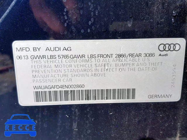 2014 AUDI A8 QUATTRO WAUAGAFD4EN002860 image 9