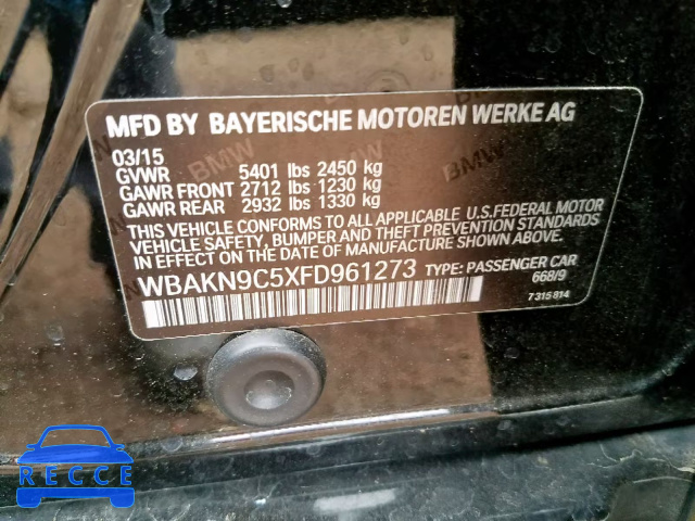 2015 BMW 550 I WBAKN9C5XFD961273 зображення 9