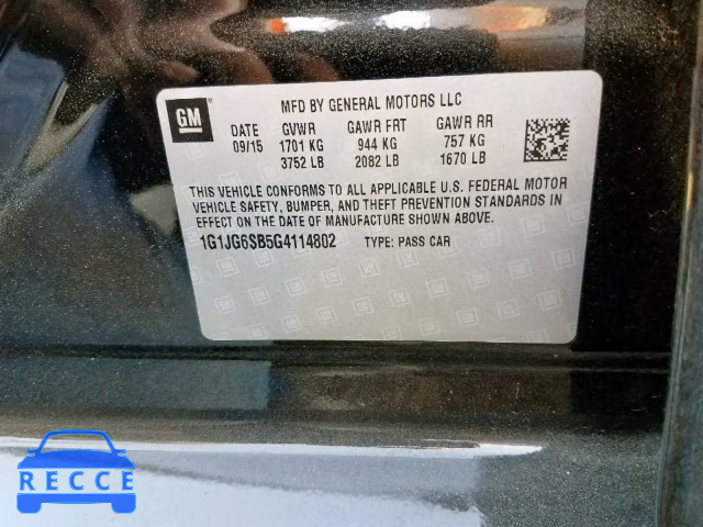 2016 CHEVROLET SONIC RS 1G1JG6SB5G4114802 image 9