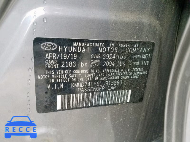 2020 HYUNDAI ELANTRA SE KMHD74LF9LU915880 image 9