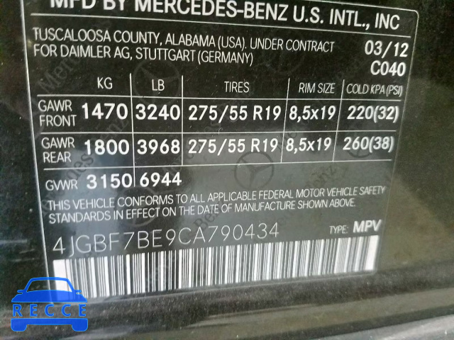 2012 MERCEDES-BENZ GL 450 4JGBF7BE9CA790434 зображення 9