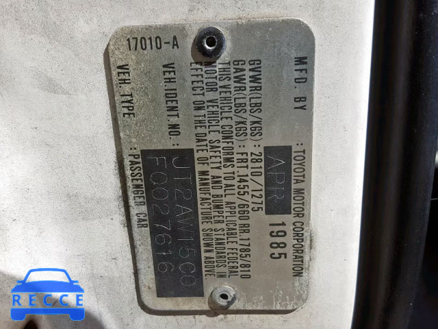 1985 TOYOTA MR2 JT2AW15C0F0027616 image 9