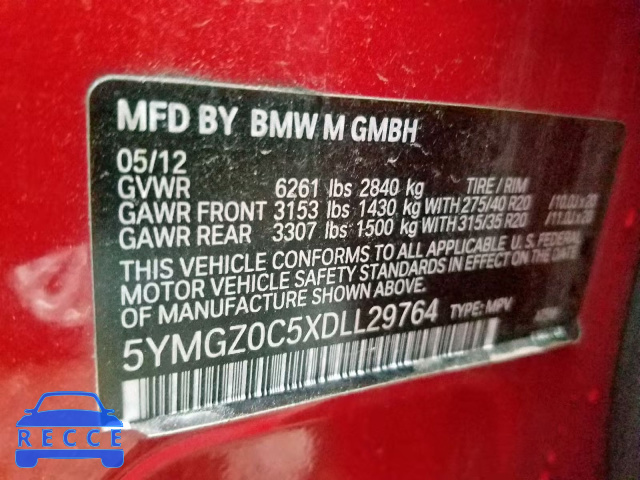 2013 BMW X6 M 5YMGZ0C5XDLL29764 зображення 9