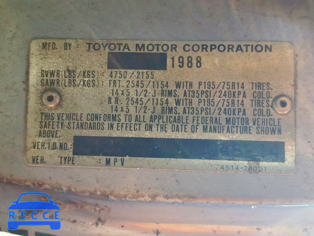 1988 TOYOTA VAN WAGON JT3YR22W6J5048214 image 9