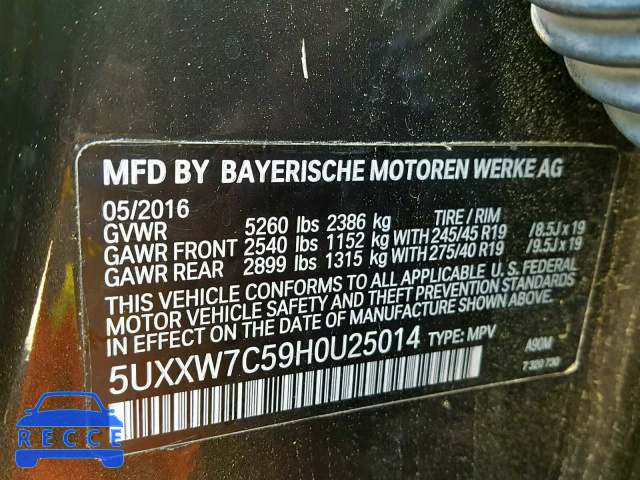 2017 BMW X4 XDRIVEM 5UXXW7C59H0U25014 image 9