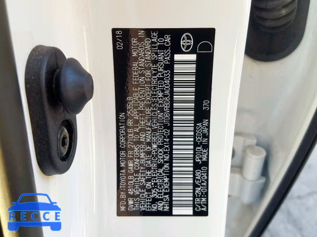 2018 TOYOTA MIRAI JTDBVRBD8JA004033 Bild 9