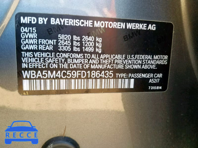 2015 BMW 535 XIGT WBA5M4C59FD186435 зображення 9