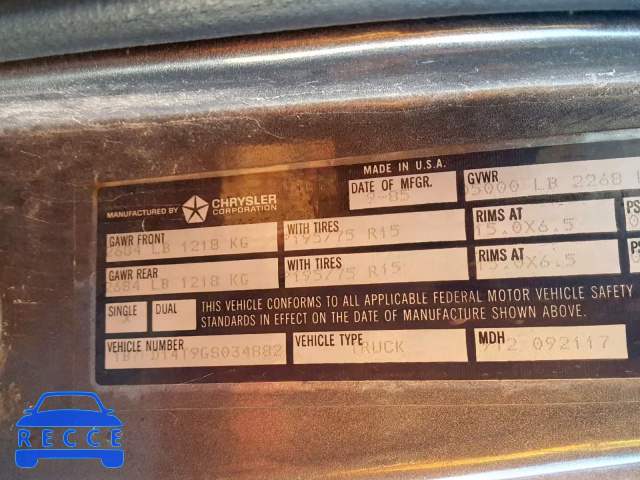 1986 DODGE D-SERIES D 1B7FD14T9GS034882 image 9