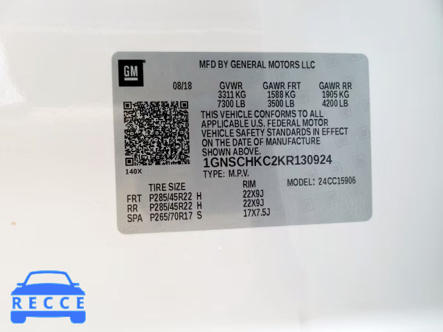 2019 CHEVROLET SUBURBAN C 1GNSCHKC2KR130924 image 9