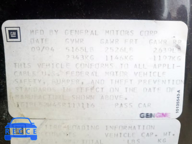 1995 CHEVROLET CAPR/IMPAL 1G1BL52W4SR113116 зображення 9