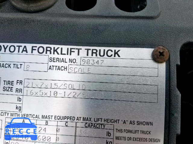 2007 TOYOTA FORKLIFT 98347 зображення 9