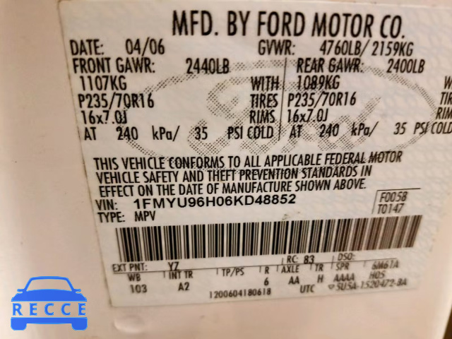 2006 FORD ESCAPE HEV 1FMYU96H06KD48852 image 9