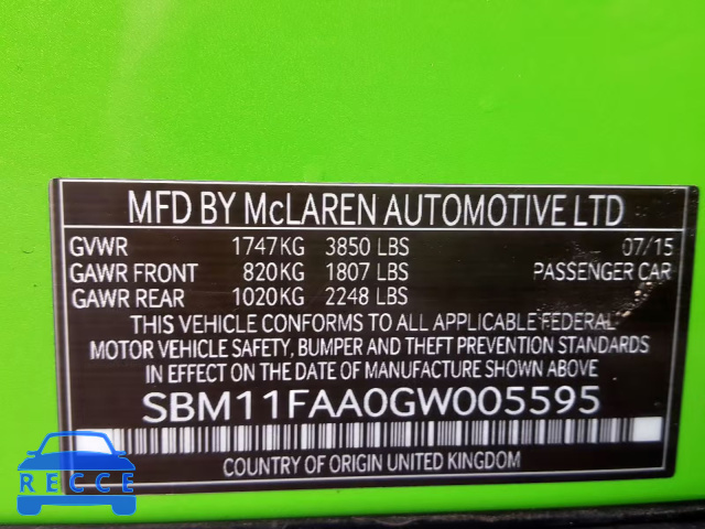 2016 MCLAREN AUTOMATICOTIVE 650S SPIDE SBM11FAA0GW005595 зображення 9