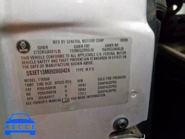 2009 SAAB 9-7X 5.3I 5S3ET13M092800424 image 9