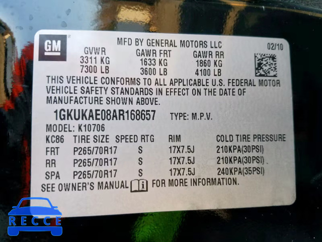 2010 GMC YUKON SLE 1GKUKAE08AR168657 image 9