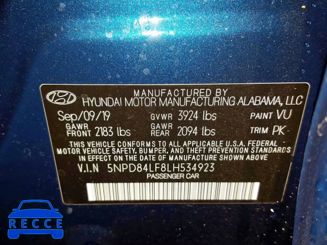 2020 HYUNDAI ELANTRA SE 5NPD84LF8LH534923 image 9