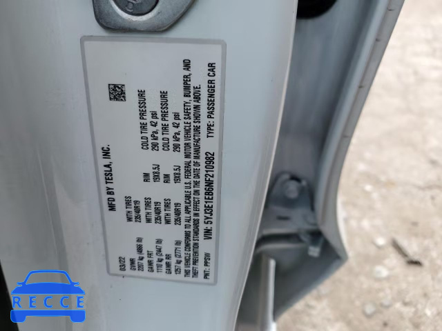 2022 TESLA MODEL 3 5YJ3E1EB6NF210982 зображення 11