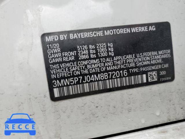 2021 BMW 330E 3MW5P7J04M8B72016 зображення 12
